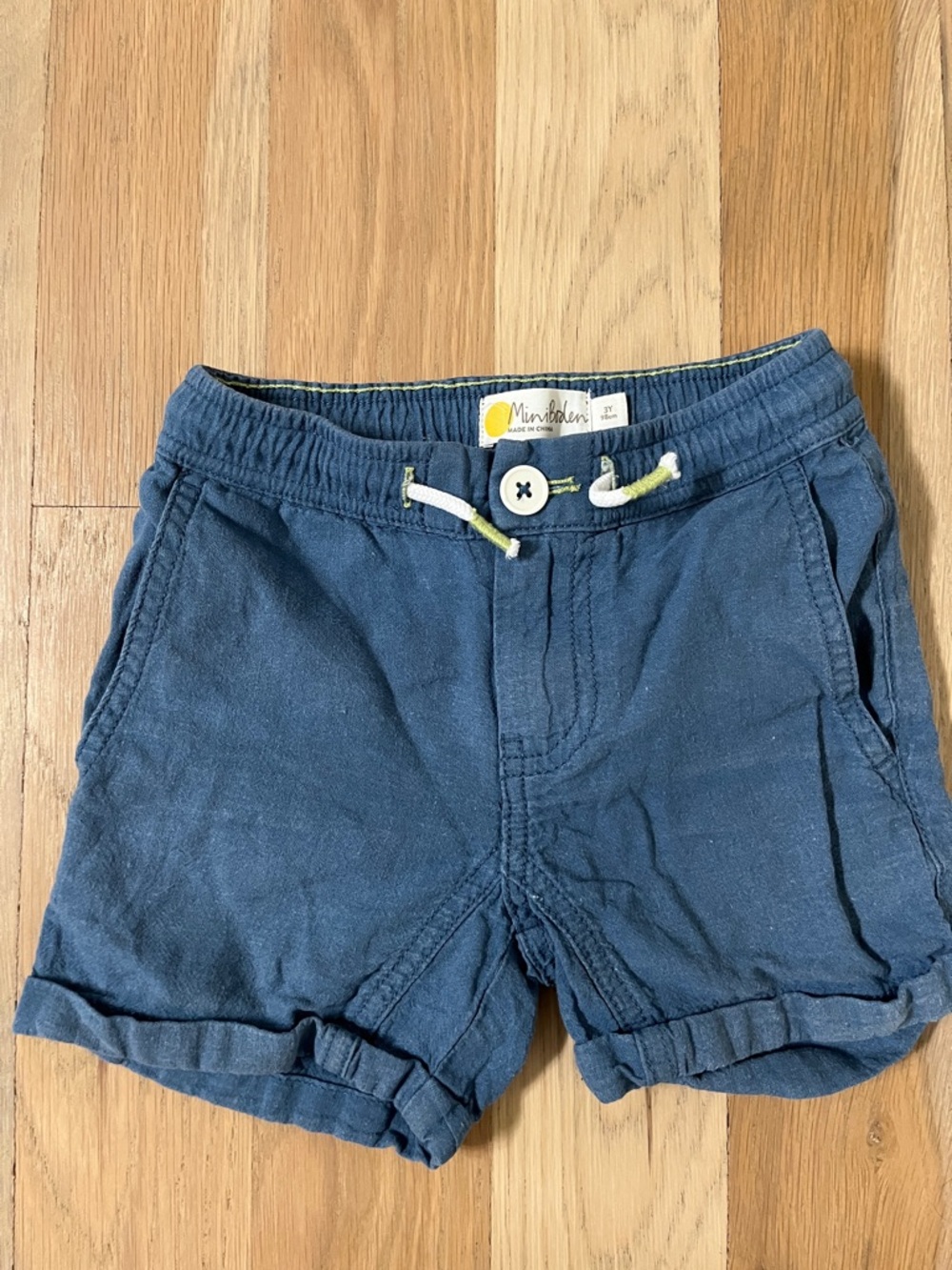 Mini Boden Navy Pull-On Linen Cotton Shorts for Kids 3T
